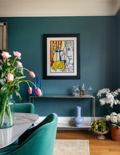 dining room with andy warhol painting during a lifestyle product photography shoot by surrey social stock photography